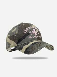 1pc Unisex American Retro Chic Camo Cross Embroidery Baseball Cap, Streetwear Style, Versatile For Summer - Peaked Cap - View 12