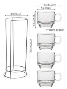 4pcs Stackable Mug Set - Easy Clean Glass Material With Metal Stand, Ideal For Hot Cocoa And Holiday Gatherings, Dishwasher Friendly, Comfortable For Apple Cider, Coffee Or Tea