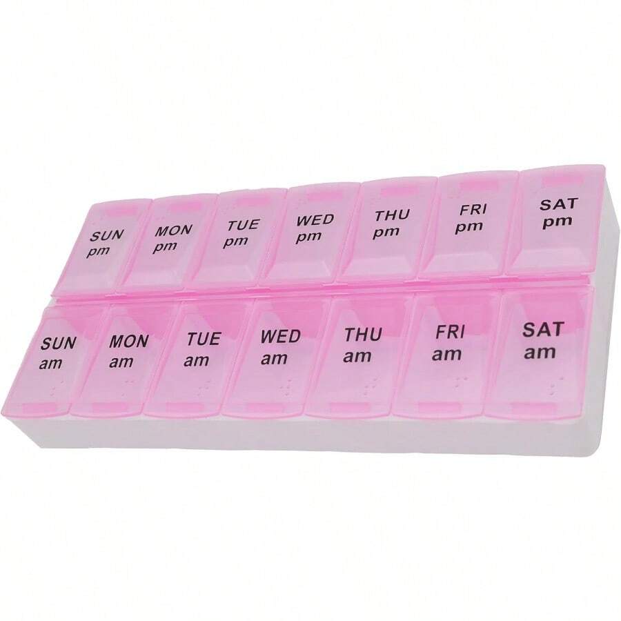 ShysTech 7 Day Weekly AM PM Pill Organizer Large Pill Case For Vitamins Supplements Medication (Purple/Blue) - Hồng - Xem 1