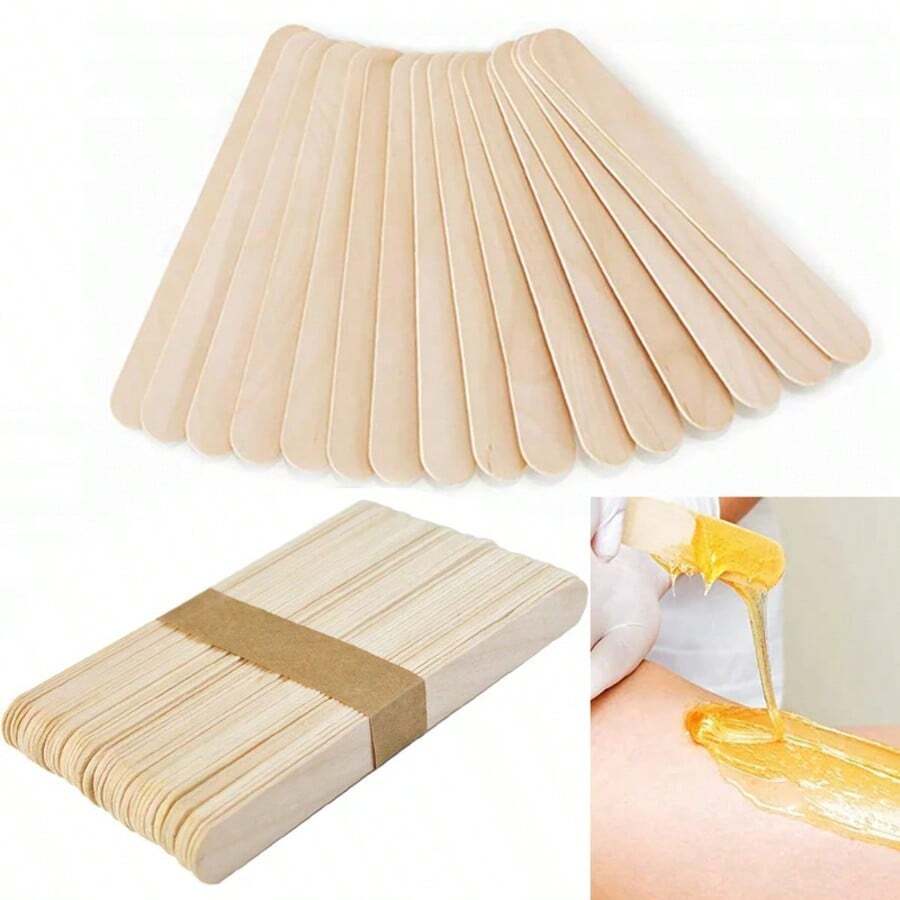 50pcs/100pcs/200pcs (15cm) Wooden Body Hair Removal Sticks Wax Waxing Disposable Sticks Woman Toiletry Wood Tongue Depressor Spatula Beauty Tools - Apricot - View 1