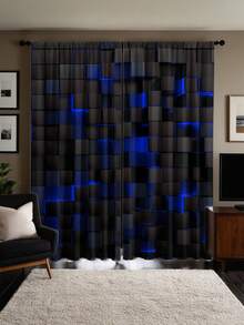 2pcs Cartoon Room Curtains, Polyester Living Room Curtains, Bedroom Blackout Curtains, Bedroom Decoration Home, House Bedroom Wedding Decoration Style, Blackout Curtains Without Drilling, Christmas Home Decoration, Kitchen Curtain Set - Multicolor - View 4