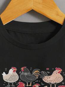 Cartoon Chickens And Roosters Set Illustration Kids T Shirt Cute Animal Graphic Tee Fun Gift Toddler Boys Girls Summer Casual Soft Lightweight Breathable Everyday Wear Playful Apparel
