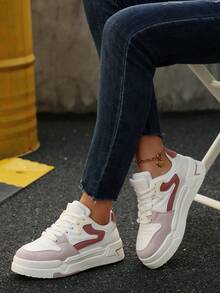 2025春季新款女款黑白学生运动鞋时尚百搭透气运动鞋休闲鞋ins风 - 淺粉色 - 查看 3