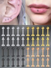 CIZME 10 件唇环唇钉软骨耳环，唇钉耳屏软骨 16G 6MM 8MM 耳钉，内螺纹不锈钢，螺旋唇梦露美杜莎海螺，多功能穿孔珠宝 - 內螺紋 - 查看 2