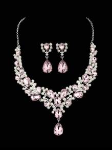 Set de 2 piezas de joyería con collar y aretes, accesorios de boda y fiesta de lujo exagerados con perlas y cristales para mujeres