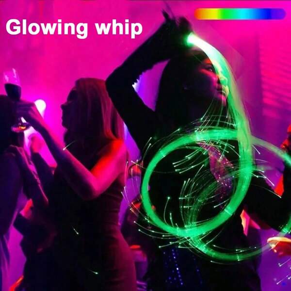 Colorful Glowing Whip,Lowing Light Whip Shadow: Seven Rainbow Rainbows Tearing Through The Night Sky,7 Color Modes, Rechargeable Fiber Optic Light Stick, Suitable For Carnival And Music Festivals, Durable ABS Handle