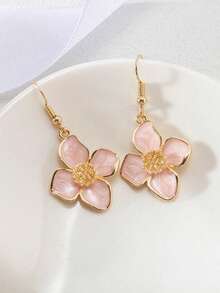 1/2 对时尚复古红莲花吊坠耳环，珐琅彩绘花卉耳钉，情人节配饰