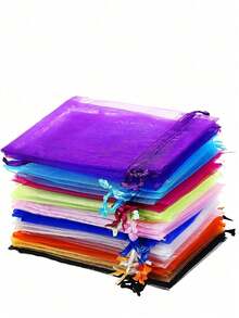 10pcs/Set Assorted Organza Gift Bags, Suitable For Jewelry, Wedding Candy And Other Gifts, Can Be Used As Drawstring Bags, Jewelry Packaging Bags, Wedding Favor Bags, Organza Bags With Drawstring, Small Gift Bags, Jewelry Bags, Mini Drawstring Bags, Mesh Small Bags, Suitable For Wedding Favors, Party Gifts, Candy Packaging, 10 Color Options, Also Suitable For Cosmetic Packaging, Mesh Gift Bags, Drawstring Gift Bags. - Multicolor - View 1