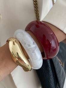 1 Stück/3 Stücke/Set Bohème geometrisches Vintage-Armband aus glattem Harz in Trommelform, luxuriös, lässig, für den Alltag, Paare, Urlaub, Party, Streetstyle, geschwungenes Metallarmband als Geschenk (Material und Farbe des Armbands können vom tatsächlichen Produkt abweichen)