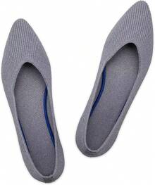 Womens Flat Shoes Classic Pointed Toe Flats Knitted Dress Shoes Soft Comfortable Dressy Flats Women - 灰色條紋 - 查看 2