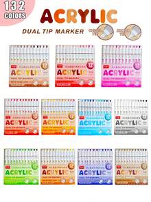 12 色双头丙烯颜料笔套装，肤色和粉色，240 种可混合颜色，适合美术学生在石头、玻璃、织物、鞋子等上进行 DIY 绘画。