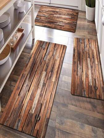 1 pieza Felpudo de cocina de imitación de grano de madera, con textura de madera realista en diferentes tonos de marrón, aportando calidez natural a la cocina. Felpudo de decoración del hogar de moda, lavable, alfombra de textura de madera, adecuado para la sala de estar y la decoración del hogar, alfombra de cocina, felpudo, alfombra pequeña, alfombra, alfombra de pasillo, felpudo, decoración del hogar, alfombra de área, felpudo de exterior, alfombra de dormitorio, alfombra lavable