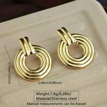 1 Pair Minimalist Fashion Geometric Hollow Stainless Steel Stud Earrings, Suitable For Women's Daily Wear And Party Occasions