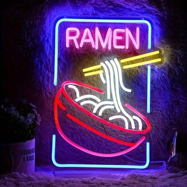 [1pc Dimmable Neon Ramen Sign] 1pc Neon Ramen Light Up Sign Ramen LED Neon Sign Dimmable By USB Multi Color Neon Wall Decoration For Restaurant Ramen Shop Dining Room Restaurant Bedroom Kitchen Window Gift