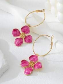 1 Pair Colorful Dopamine Gradient Resin Flower Drop Earrings For Women, Fashionable Summer Holiday Style