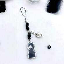 1pc Gojo Creative Star Phone Case Beaded Hanging Chain, Keychain Hanging Item Personalized Versatile Phone Chain, Car Hanging Fashion, Black And White Surrounding Fashion Creative Acrylic Beaded Phone Case Chain, Card Book Hanging Rope Camera Chain Valentine's Day Valentines School Cartoon