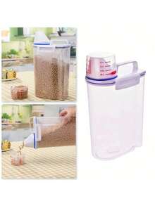 Airtight Jar With Measuring Cup Food Organizer Grocery Rice 2L - 無色 - 查看 6
