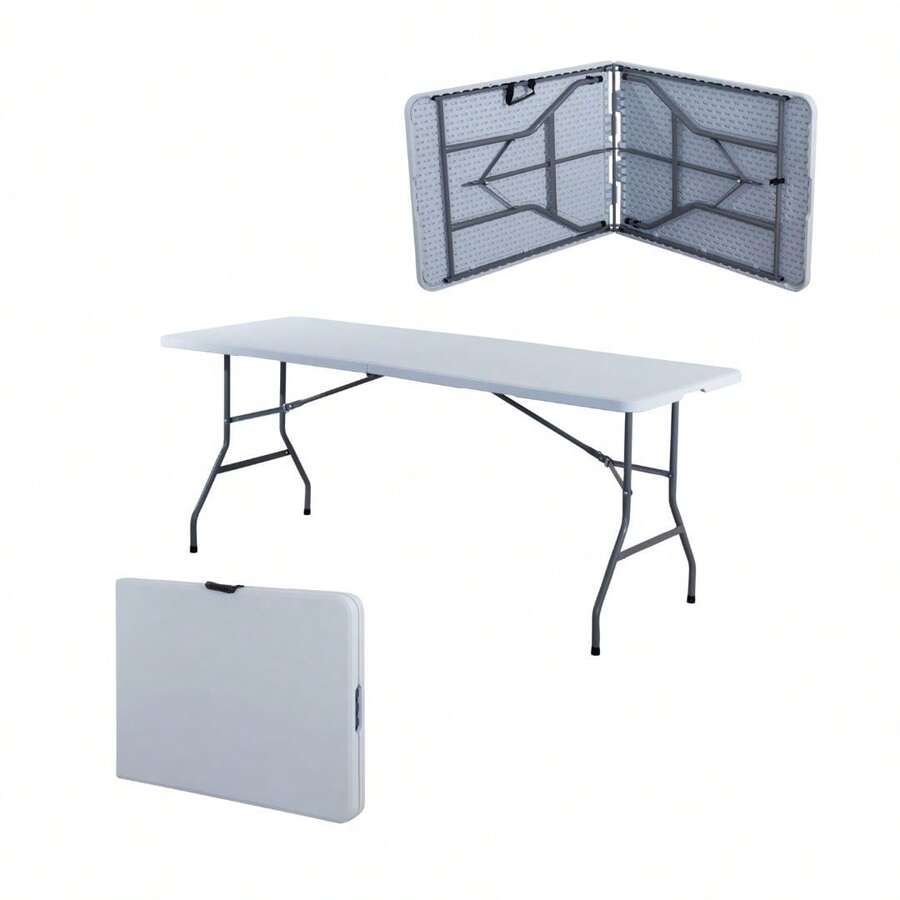 Mesa Plegable de 180cm tipo portafolio para exteriores e interiores mesa multifunción jardín camping portátil resistente ligera picnic eventos almacenamiento - Blanco - Ver 1