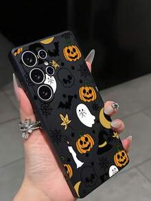 1 Pack Halloween Pumpkin Lamp, Skull, Bat, Ghost, Cobweb Printed Anti-Drop Anti-Slip Black Phone Case, Compatible With IPhone, Compatible With Honor, Compatible With Redmi, Compatible With Galaxy, Phones Waterproof Shockproof Scratch Resistant - Black - View 5