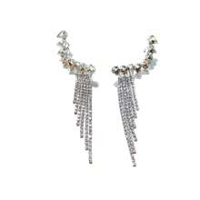 1 Par de Pendientes Colgantes de Flecos con Rhinestones Geométricos Exagerados de Moda
