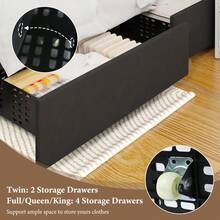 Twin/ Full/ Queen Bed Frame With Drawers, Upholstered Bed Frame With LED Lights, Modern Platform Bed Frame With Headboard And Footboard, Diamond Tufted Design, No Box Spring Needed, White/ Pink/ Black/ Purple/ Yellow (Twin Size 2 Drawers/ Other Size 4 Drawers) * Bed Frame Queen Bed Frame Bed Queen Bed Frame King Bed Frame Bedroom Furniture Bed Frame Full Full Size Bed Frame Twin Bed Frame Beds Cozy Bedroom Home Bedroom Refresh Room Decor Home Decor Christmas Decor Bedroom Decor Valentine Day Decor Storage Living Room Decor Furniture House Decor Halloween Decorations  ( USB LED Strip) - 黑色 - 查看 4