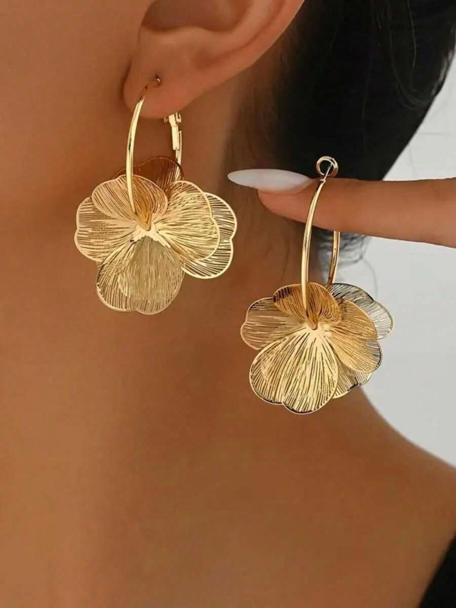 1 对空心双层金环耳环 - 复古风格，适合日常佩戴或派对，百搭配饰，复古氛围，创意耳环 - 金色 - 查看 1