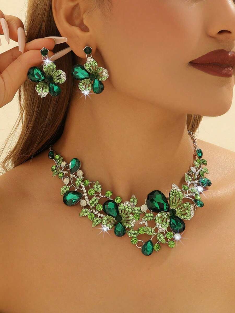 优雅的法式奢华全套水钻首饰套装