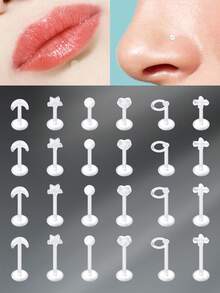 CIZME 24Pcs Clear Earrings Plastic Earrings For Sports 16g Clear Cartilage Earrings Stud Plastic Helix Tragus Earring Medusa Monroe Piercing Retainer Clear Lip Rings Labret Retainers For Work Surgery - Retainers - View 3