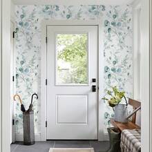 1 卷现代波西米亚风格绿/白桉树叶花朵图案自粘防水壁纸,易撕易贴,可移除壁纸,乙烯基接触纸,适用于住宅墙板墙面家居装饰、卧室客厅装饰、家具更新、浴室厨房楼梯桌面装饰,可租赁壁纸 - 彩色 - 查看 4