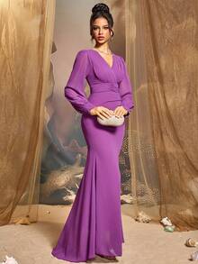 CHOSMO New Style Solid Color Elegant Embellished Chiffon Button Women's Dress, Suitable For Wedding, Party, Birthday, Anniversary, Graduation, Music Festival, Holiday Cocktail, Formal Evening, Photo Shoot, Graduation Ball, Travel, Stage And Concert, Fourth Quarter