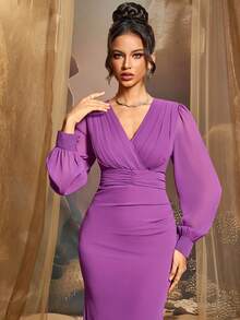 CHOSMO New Style Solid Color Elegant Embellished Chiffon Button Women's Dress, Suitable For Wedding, Party, Birthday, Anniversary, Graduation, Music Festival, Holiday Cocktail, Formal Evening, Photo Shoot, Graduation Ball, Travel, Stage And Concert, Fourth Quarter