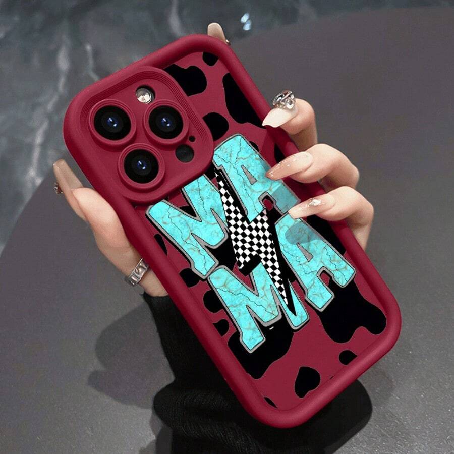 1pc TPU High-Edge Anti-Drop Design With MAMA Letter Printing Anti-Drop And Shockproof Full-Cover Mobile Phone Case Suitable For Iphone16pro Max/16pro/16plus/16/15/14/13/12/11/XSMAX/XS/XR/Galaxy S22plus/S23ULTRA/S24FE/S25 EDGE Is Cute And Fashionable, And Is A Good Choice For Various Festivals