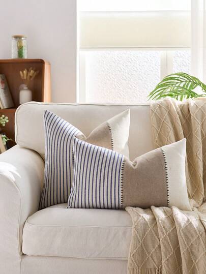 1 件阳离子编织粗花呢枕套，纯色四季可用，简约现代，浅莫兰迪色，适用于沙发卧室阳台飘窗户外，无枕芯，秋季装饰，秋季装饰，房间装饰