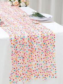 Khăn trải bàn hình chữ nhật 180 x 75 cm, họa tiết chấm bi và ánh kim vàng, nền trắng, 100% polyester, bền và dễ vệ sinh, phù hợp cho đám cưới, tiệc tùng, lễ hội, sân khấu, sinh nhật, trang trí bàn Giáng sinh. - Khăn trải bàn lưới chấm bi nhiều màu với nền trắng - Xem 3