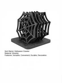 7-Piece Set Spooky Spider Web Coasters - Halloween Table Decor, Festive Wooden Placemats Set For Home & Kitchen