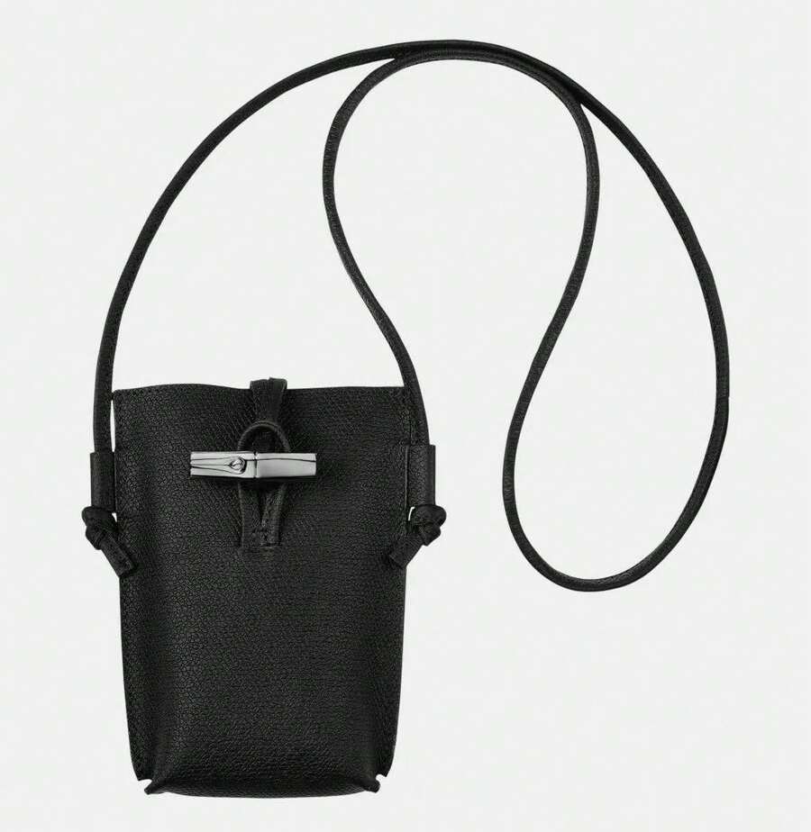 Lightweight And Versatile Cowhide Leather Series Made In France. Lychee Pattern Bamboo Bag, Shoulder Bag, Crossbody Bag, Unisex, Mobile Phone Bag, Coin Purse. - 黑色 - 查看 1