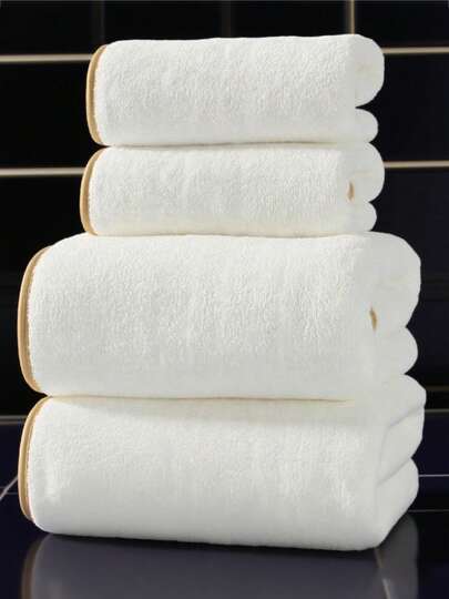 1pc/2pcs Gold Trim Coral Fleece Bathroom Decorative Towel (Lightweight & Thin), Soft Absorbent Non-Shedding Unisex Beach/Bath Towel, Large Size 70"X140" Or Extra Large 90"X170" Shower Towels For Beauty Salon, Hotel Sports,Home Essentials, Towel, Skin Care