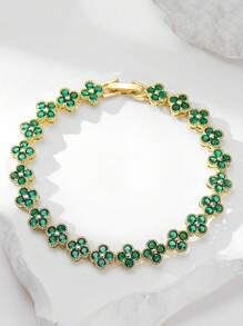 1pc Fashionable Colorful Four-Leaf Clover Copper Zirconia Bracelet For Men, Punk Hip-Hop Men's Bracelet, Suitable For Daily Wear