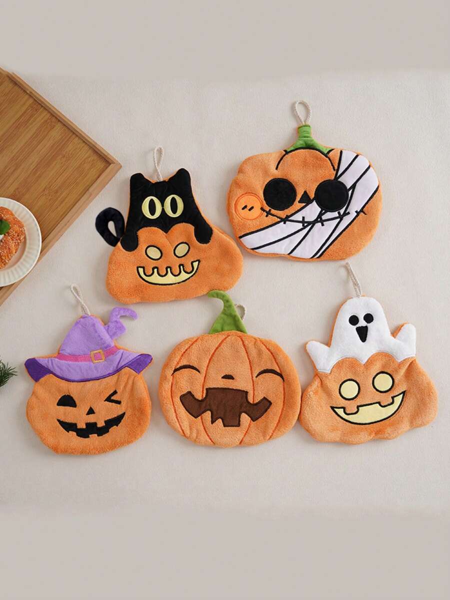 1 buc prosop de bucătărie creativ de Halloween, drăguț dovleac coral catifea agățat, șervețel de mână cu absorbție a apei și uscare rapidă, perfect pentru Halloween, potrivit pentru baie, bucătărie și toaletă, un șervețel bun pentru salon de înfrumusețare, acasă, baie