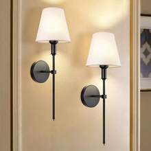 Modern Golden Or Black Hardwired Wall Sconces Set Of 2 Slim With White Fabric Shade,Wall Lighting For Bathroom Vanity Mirror Living Room Dining Entryway Fireplace Mantel Theater Room Bedside - 2 đèn tường vải Mỹ - Xem 2