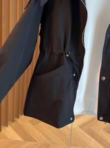 Chaqueta cortavientos para mujer, estilo de moda para viajeros, chaqueta cortavientos regular, diseño de cintura ceñida y solapa grande, unicolor, multiestilo para atuendos de otoño/invierno