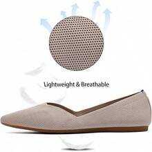 Womens Flat Shoes Classic Pointed Toe Flats Knitted Dress Shoes Soft Comfortable Dressy Flats Women - 6042ecru - 查看 3