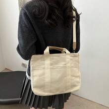 1pc New Large Capacity Single Shoulder Bag - Women's Handbag - Travel Accessory - Canvas Material - White - View 6