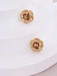 1 对时尚 18K 玫瑰金镀花耳钉，适合婚礼、节日、派对、送礼