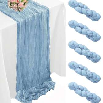 2/4/6/10 Pcs Light Blue Pleated Table Runner, Folding Tablecloth, Festive Birthday Decor Wedding Decor Holiday Home Decor Party Room Table Decoration Table Cloth, Table Flag, Solid Color Table Cover, Birthday Decor Wedding Decor, 2025 New Year Decor, Party Favor, Babe Shower Party Decor, Gender Reveal Party Decor