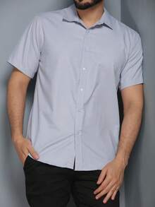 Men's Slim Fit Short Sleeve Dress Shirt With Pocket - Xám - Xem 2