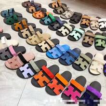 Women's Summer Slippers, Large Size, Thick-Soled, H-Shaped, With Magic Tape, European And American Style, Outdoor Sandals - 粉色 - 查看 1