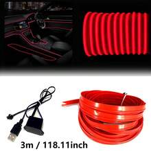 Balabaxer Car LED Strip Lights Interior Ambient Glow For Cars, Trucks, SUVs - 9ft/16ft/32ft USB 5V Multi-Color Neon EL Wire With Fuse Protection,Waterproof Flexible Automotive Mood Lighting For Dashboard, Footwell, Cup Holder, Decks, PC Gaming Setup, Home Desk DIY Decoration - 紅色 - 查看 11
