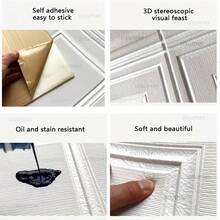 50pcs/100pcs 3D Foam Wall Tile Stickers, Self-Adhesive, Waterproof, Anti-Collision, Easy Stick & Peel, Easy Clean, Free Cutting, 35x35cm For Kitchen, Living Room, Bathroom, Corridor - trắng - Xem 3