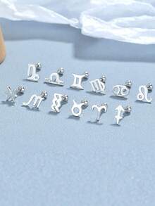 1 件 925 纯银 12 星座耳环耳钉螺纹银质耳钉耳钉男女通用 - 星座 - 查看 2